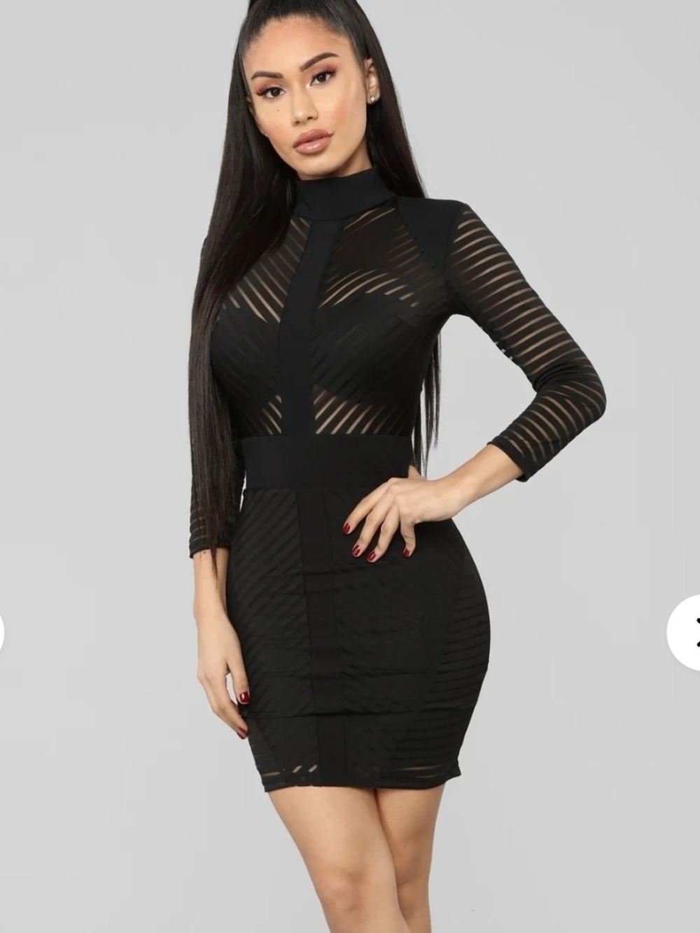Black Sheer Stripe Bodycon Dress